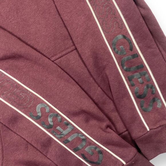 Guess Small Logo Solid Color Kangaroo Pocket Hoodie Size Medium Maroon - Picture 8 of 8